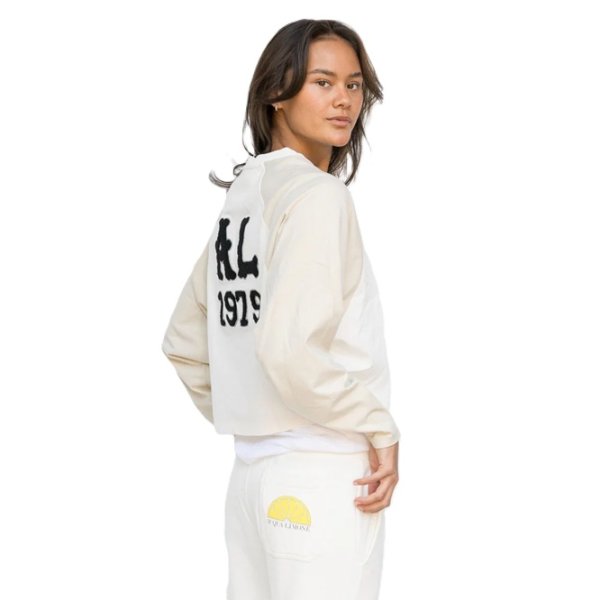Acqua Limone Cropped Varsity LS Tee Ecru/Khaki