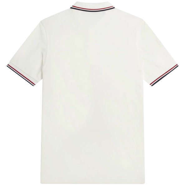 Fred Perry Polo Shirt White w Stripes Mens