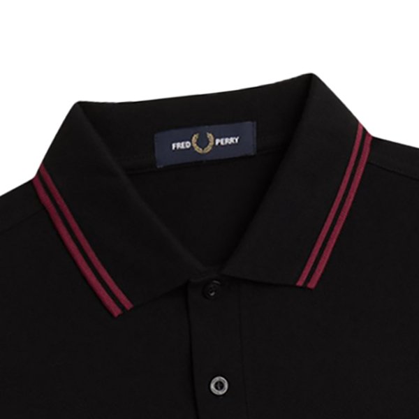 Fred Perry Polo Shirt Black w Stripes Mens