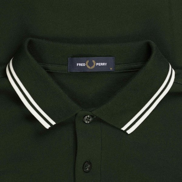 Fred Perry Polo Shirt Night green w White stripes Mens
